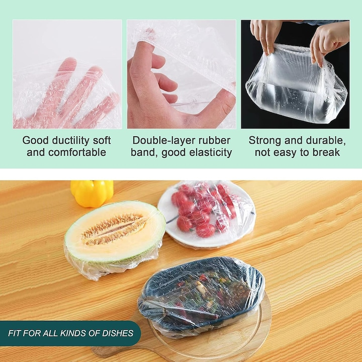 SET 100 HUSE ELASTICE PENTRU PROTECȚIE BOLURI ȘI ALIMENTE, REUTILIZABILE, MATERIAL DURABIL, ALTERNATIVĂ ECOLOGICĂ LA FOLIA ALIMENTARĂ [5]