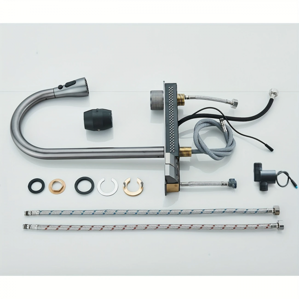 Set chiuveta bucatarie multifunctionala, statie de lucru, dus extractibil, 4 moduri de spalare, gri antracit, spalator pahare, dozator sapun, accesorii scurgere incluse [9]