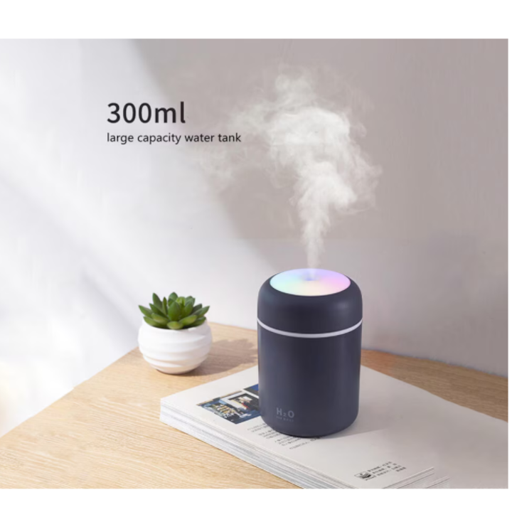 UMIDIFICATOR DE AER ȘI DIFUZOR AROMATERAPIE 300ML – COMPACT ȘI SILENȚIOS PENTRU CASĂ, BIROU SAU MAȘINĂ, CULOARE GRI, ILUMINARE LED [3]