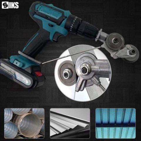 ADAPTOR PROFESIONAL PENTRU BORMAȘINĂ, DISPOZITIV CU ROLE PENTRU TĂIAT TABLĂ (OȚEL, ALUMINIU, CUPRU), PRINDERE 1/4, ARGINTIU [3]