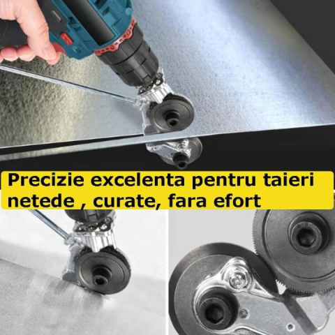 ADAPTOR PROFESIONAL PENTRU BORMAȘINĂ, DISPOZITIV CU ROLE PENTRU TĂIAT TABLĂ (OȚEL, ALUMINIU, CUPRU), PRINDERE 1/4, ARGINTIU [1]
