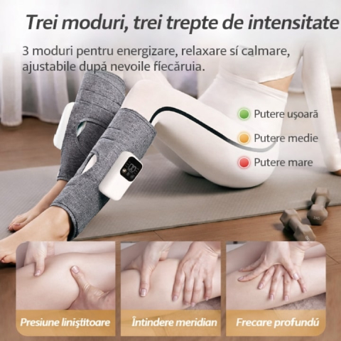 APARAT DE MASAJ PENTRU PICIOARE ȘI GAMBE CU PRESIUNE DE AER ȘI ÎNCĂLZIRE , 3 MODURI, 3 TREPTE DE INTENSITATE, DISPLAY LED, ÎNCĂRCARE USB, GRI [2]