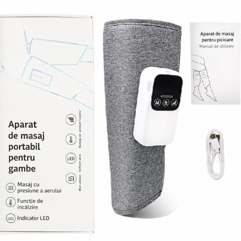 APARAT DE MASAJ PENTRU PICIOARE ȘI GAMBE CU PRESIUNE DE AER ȘI ÎNCĂLZIRE , 3 MODURI, 3 TREPTE DE INTENSITATE, DISPLAY LED, ÎNCĂRCARE USB, GRI [1]