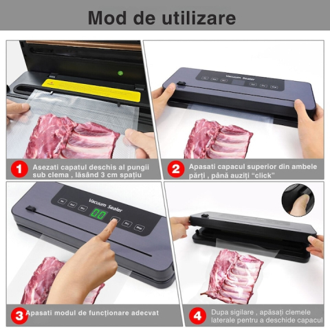 APARAT DE VIDAT ȘI SIGILAT PREMIUM, 120W, VIDARE UMEDĂ/USCATĂ, STERILIZARE UV, ECRAN TACTIL ȘI 6 MODURI DE LUCRU – GRI PLUMB [4]