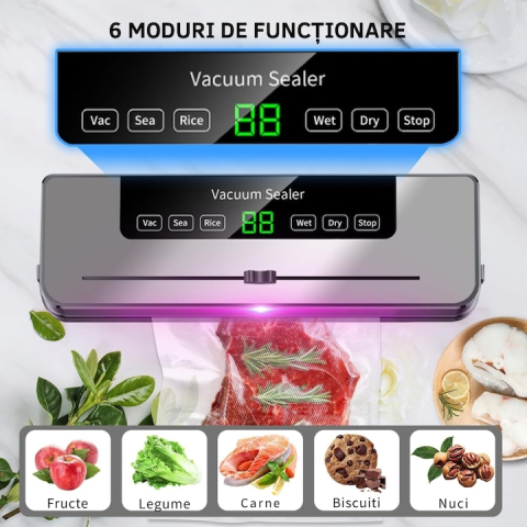 APARAT DE VIDAT ȘI SIGILAT PREMIUM, 120W, VIDARE UMEDĂ/USCATĂ, STERILIZARE UV, ECRAN TACTIL ȘI 6 MODURI DE LUCRU – GRI PLUMB [9]