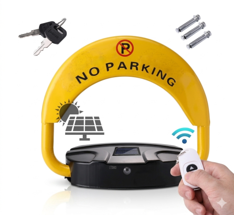 Gradină si Bricolaj - BLOCATOR LOC PARCARE AUTOMAT CU ALIMENTARE SOLARĂ – SISTEM ANTI-PARCARE CU TELECOMANDĂ, PANOU SOLAR INTEGRAT, REZISTENT LA APĂ (IP67) ȘI ANTI-COLIZIUNE, ACCESORII MONTAJ INCLUSE