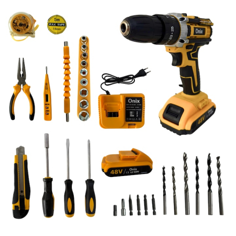 Bormasina Electrica 48V cu Percutie + Trusa Autofiletanta: 2 Acumulatori 48V , Incarcator si 30 Accesorii [2]