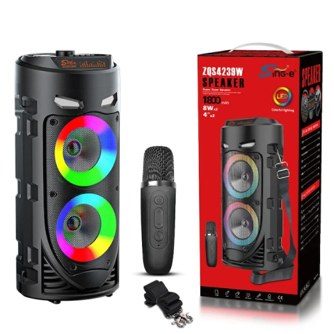 Gadget - BOXĂ PORTABILĂ KARAOKE PROFESIONALĂ ZQS-4239W, BLUETOOTH, 2 DIFUZOARE 4 INCH, MICROFON INCLUS, ILUMINARE LED RGB ȘI BASS PUTERNIC