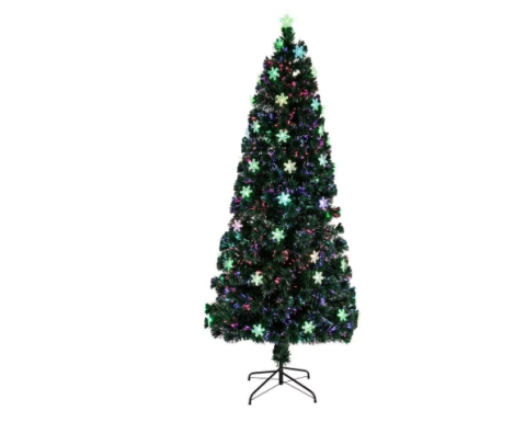 Brad Artificial , Iluminare Cu Fibra Optica, 150 cm, Cu Fulgi De Zapada Si Lumini LED Multicolore, Suport Metalic Stabil, Decor Modern De Craciun [3]