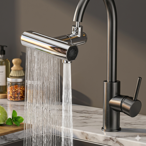 Bucatarie - CAP DE ROBINET MULTIFUNCȚIONAL CU 4 MODURI DE PULVERIZARE, ROTIRE 360 GRADE, AERATOR PENTRU ECONOMISIRE APĂ ȘI DESIGN ERGONOMIC