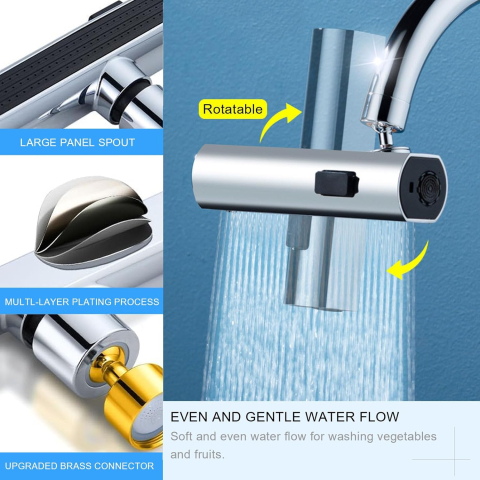 CAP DE ROBINET MULTIFUNCȚIONAL CU 4 MODURI DE PULVERIZARE, ROTIRE 360 GRADE, AERATOR PENTRU ECONOMISIRE APĂ ȘI DESIGN ERGONOMIC [6]