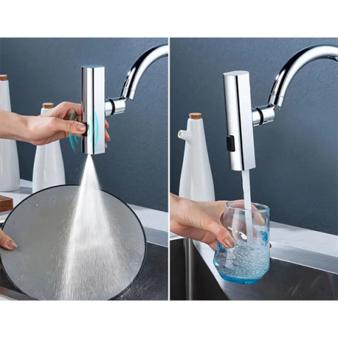 CAP DE ROBINET MULTIFUNCȚIONAL CU 4 MODURI DE PULVERIZARE, ROTIRE 360 GRADE, AERATOR PENTRU ECONOMISIRE APĂ ȘI DESIGN ERGONOMIC [8]