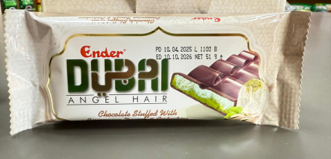 Praline - CIOCOLATA DUBAI cu crema de fistic si vata de zahar, 51g 24 bucati/ display