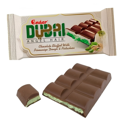 Praline - CIOCOLATĂ DUBAI CU CREMĂ DE FISTIC ȘI VATA DE ZAHAR 51G – DISPLAY 24 BUCĂȚI, DESERT PREMIUM CU TEXTURĂ KATAIF, GUST AUTENTIC ORIENTAL ȘI GLAZURĂ FINĂ, FORMAT GOURMET