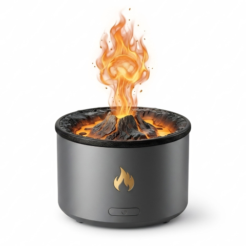 OFERTE TOP - DIFUZOR AROME TIP VULCAN CU EFECT DE LAVĂ ȘI FLACĂRĂ LED – UMIDIFICATOR ȘI DISPOZITIV AROMATERAPIE CU DESIGN SPECTACULOS ȘI MODURI DE PULVERIZARE DINAMICE