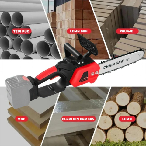 DRUJBĂ ELECTRICĂ CU LANȚ, 12 INCHI (30.5 CM), 2 ACUMULATORI 48V LITIU, 4800 RPM, UNIBOX , MOTOFIERĂSTRĂU PORTABIL PENTRU TĂIERE LEMNE ȘI GRĂDINĂRIT [3]