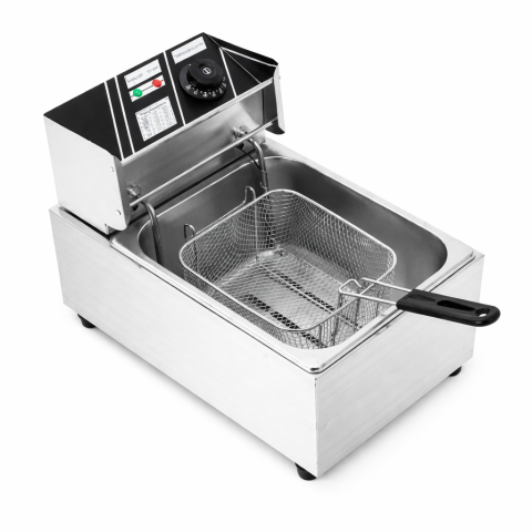 Oferte speciale - Friteuza Electrica Profesionala 6L, Inox, 2500W – Termostat Reglabil, Capac Antistropire