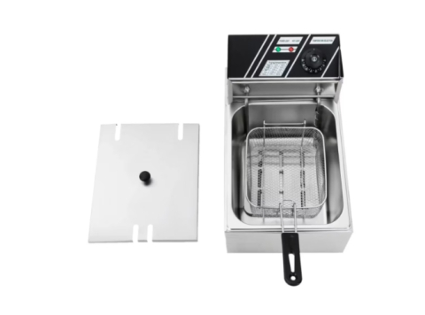 Friteuza Electrica Profesionala 6L, Inox, 2500W – Termostat Reglabil, Capac Antistropire [1]