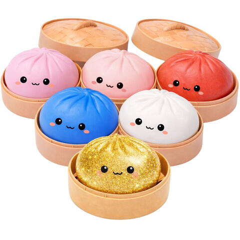 OFERTE TOP - Jucărie Antistres Squishy "Steam Bunz" – Gălușcă Dim Sum cu Glitter, 6 cm