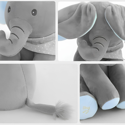 ELEFANT INTERACTIV DIN PLUȘ PEEK-A-BOO – JUCĂRIE CARE CÂNTĂ, VORBEȘTE ȘI FLUTURĂ URECHILE, CADOU IDEAL PENTRU BEBELUȘI ȘI COPII, GRI/ROZ [2]