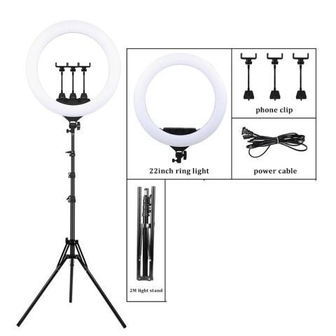 LAMPĂ CIRCULARĂ RING LIGHT PROFESIONALĂ 58 CM, MODEL STUDIO, 450 LED-URI, STATIV 210 CM INCLUS, TELECOMANDĂ ȘI TREI SUPORTURI TELEFON [3]