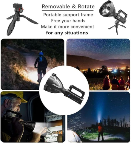 LANTERNĂ MULTIFUNCȚIONALĂ REÎNCĂRCABILĂ CU TREPIED, 4 MODURI ILUMINARE, ÎNCĂRCARE USB ȘI INDICATOR BATERIE – PROIECTOR PORTABIL, NEGRU [2]