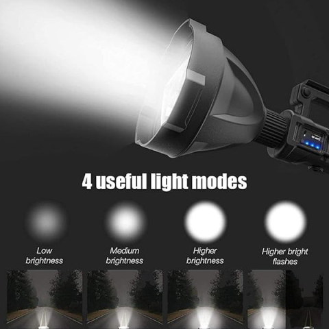 LANTERNĂ MULTIFUNCȚIONALĂ REÎNCĂRCABILĂ CU TREPIED, 4 MODURI ILUMINARE, ÎNCĂRCARE USB ȘI INDICATOR BATERIE – PROIECTOR PORTABIL, NEGRU [4]