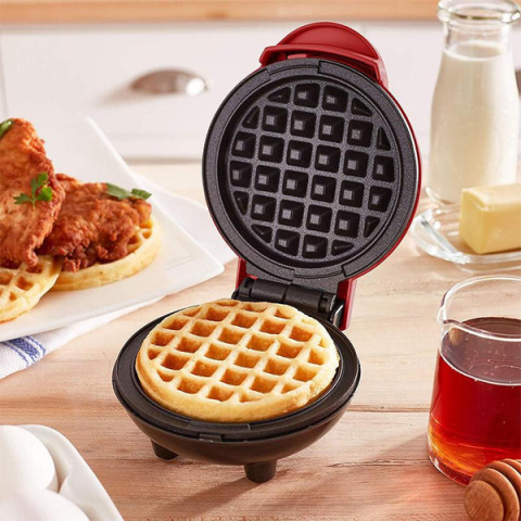 MINI APARAT DE FĂCUT VAFE ȘI GOFRE, ÎNVELIȘ ANTIADERENT, PROTECȚIE SUPRAÎNCĂLZIRE, INDICATOR LUMINOS, DESIGN COMPACT , ROȘU [2]