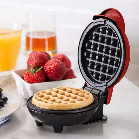 MINI APARAT DE FĂCUT VAFE ȘI GOFRE, ÎNVELIȘ ANTIADERENT, PROTECȚIE SUPRAÎNCĂLZIRE, INDICATOR LUMINOS, DESIGN COMPACT , ROȘU [4]