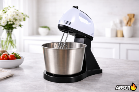 MIXER CU BOL DIN INOX 4L – PUTERE 380W, 7 TREPTE DE VITEZĂ, ACCESORII PENTRU FRĂMÂNTARE ȘI AMESTECARE, DESIGN ERGONOMIC ALB [5]