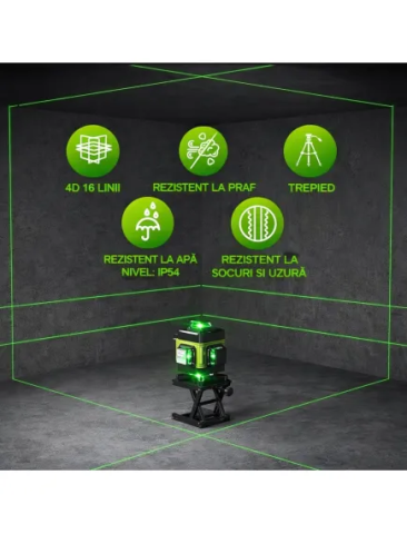 NIVELĂ LASER 4D CU 16 LINII VERZI, AUTONIVELARE 360°, TELECOMANDĂ, ACCESORII ȘI TREPIED PROFESIONAL 150 CM , PRECIZIE MAXIMĂ PENTRU CONSTRUCȚII ȘI AMENAJĂRI [1]