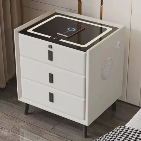 NOPTIERĂ INTELIGENTĂ MULTIFUNCȚIONALĂ CU 3 SERTARE, BLOCARE CU AMPRENTĂ, LED TACTIL, ÎNCĂRCARE WIRELESS ȘI BOXĂ BLUETOOTH , GRI DESCHIS, STICLĂ SECURIZATĂ [1]