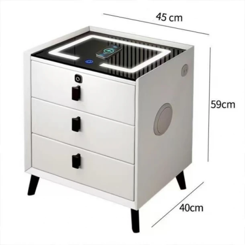 NOPTIERĂ INTELIGENTĂ MULTIFUNCȚIONALĂ CU 3 SERTARE, BLOCARE CU AMPRENTĂ, LED TACTIL, ÎNCĂRCARE WIRELESS ȘI BOXĂ BLUETOOTH , GRI DESCHIS, STICLĂ SECURIZATĂ [3]