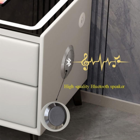 Noptiera smart multifunctionala, 2 sertare, iluminare LED tactil, 3 culori, incarcare wireless/USB, difuzor bluetooth dim 50x40x46, CU AMPRENTA , GRI DESCHIS [8]