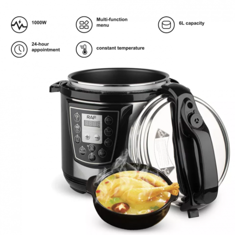 Oala electrica sub presiune RAF 6L 1000W multifunctional si multiprogramabila, otel inoxidabil, oala din aluminiu [3]