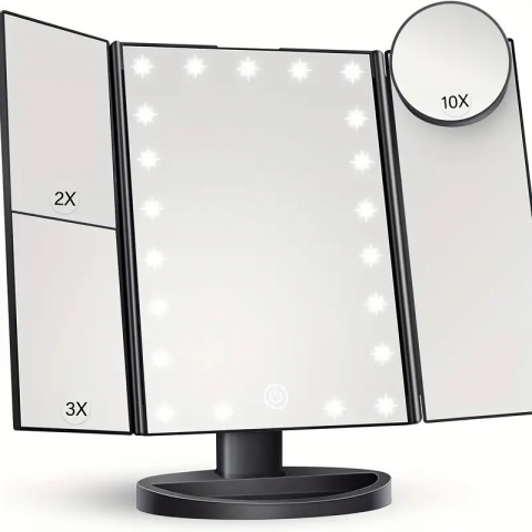 oglinda pentru machiaj - Oglinda pentru Machiaj cu 22 LEDuri si Marire 2x 3x, Pliabila, Rotativa Alimentare USB sau Baterii