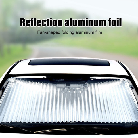 PARASOLAR RETRACTABIL PARBRIZ AUTO 150 X 65 CM, CU 4 VENTUZE , PROTECȚIE TERMICĂ ȘI UV, RULOU PARASOLAR AUTO AJUSTABIL [4]