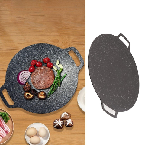 PLITĂ JAPONEZĂ ROTUNDĂ (GRILL), 32 CM, ÎNVELIȘ ANTIADERENT, COMPATIBILĂ CU INDUCȚIE, GAZ ȘI GRĂTAR, DESIGN ERGONOMIC – NEGRU [7]
