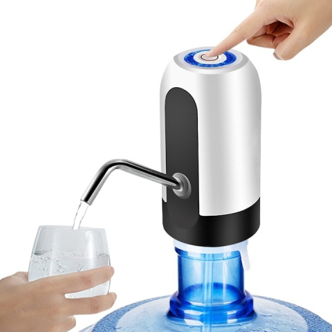 Bucatarie - POMPĂ ELECTRICĂ PENTRU BIDONUL CU APĂ – DISPENSAR AUTOMAT REÎNCĂRCABIL USB, COMPATIBIL CU BIDOANE 5L-19L, BUTON ONE-TOUCH, DESIGN COMPACT ȘI PORTABIL