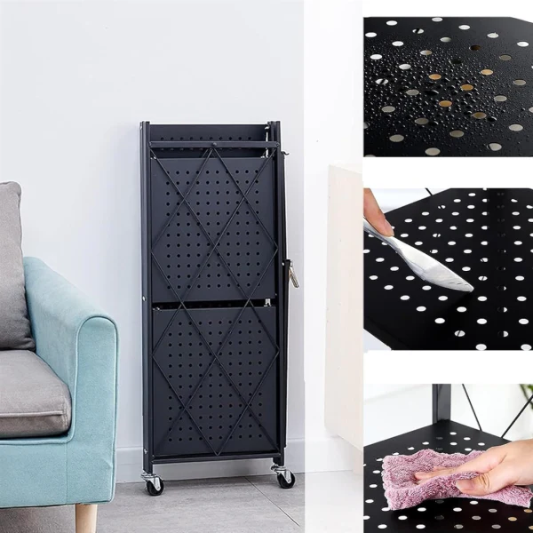 Raft depozitare, metalic, pliabil, pe roti, 3 polite, 71,5 x 39 x 89 cm [2]