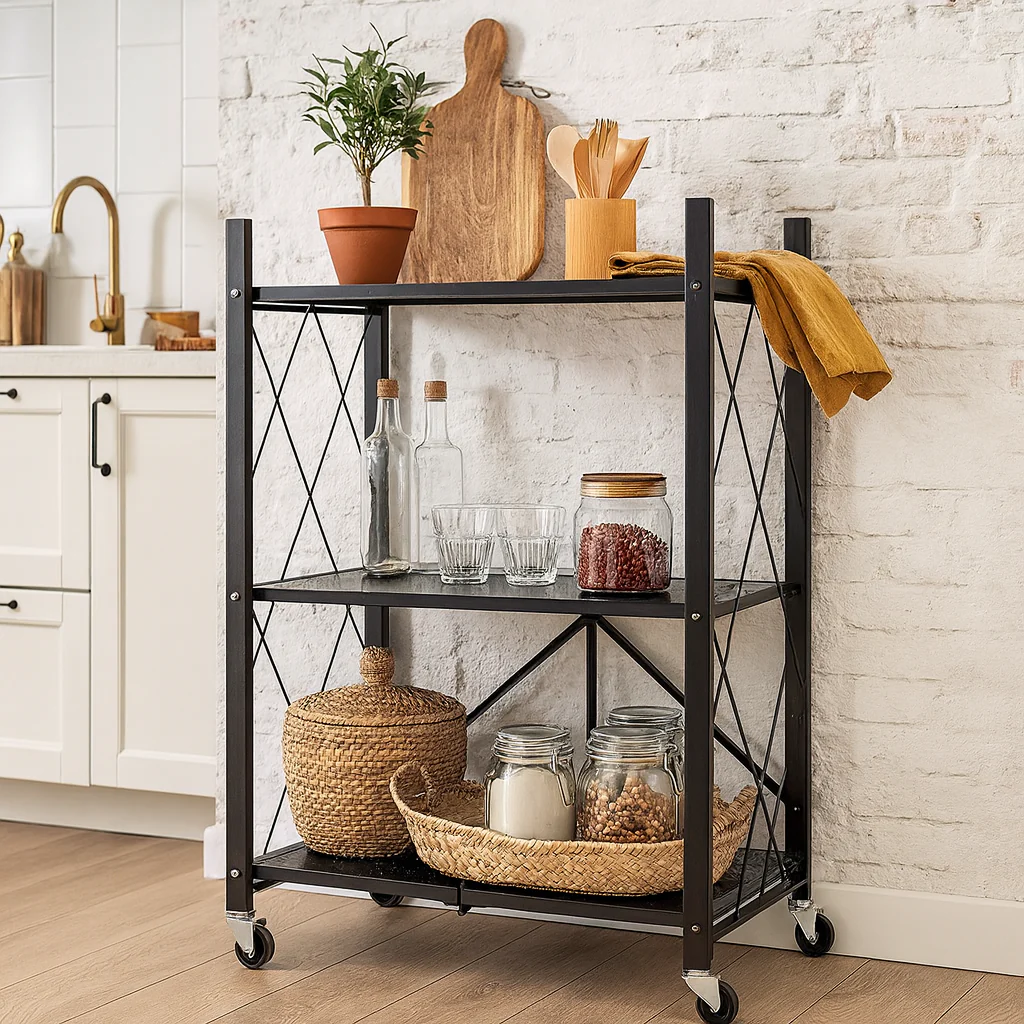 Casa Si Gradina - Raft depozitare, metalic, pliabil, pe roti, 3 polite, 71,5 x 39 x 89 cm