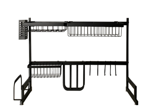 RAFT SCURGĂTOR DE VASE PESTE CHIUVETĂ, EXTENSIBIL 85-105 CM, OȚEL INOXIDABIL, 9 ACCESORII INCLUSE, ORGANIZARE PREMIUM BUCĂTĂRIE – NEGRU [8]