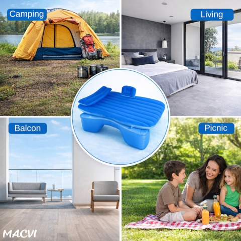 SALTEA AUTO GONFLABILĂ PREMIUM CU 2 PERNE ȘI POMPĂ ELECTRICĂ INCLUSĂ – PAT PORTABIL PENTRU BANCHETA DIN SPATE, DESIGN ERGONOMIC, IDEALĂ PENTRU CAMPING, CĂLĂTORII ȘI ODIHNĂ, ALBASTRU [5]