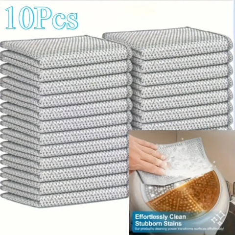 SET 10 LAVETE DIN MICROFIBRĂ METALICĂ ABRAZIVĂ PENTRU VASE – CURĂȚARE EFICIENTĂ FĂRĂ ZGÂRIETURI, UTILIZARE UMEDĂ ȘI USCATĂ, 20X20 CM, ARGINTIU [1]