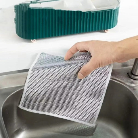 SET 10 LAVETE DIN MICROFIBRĂ METALICĂ ABRAZIVĂ PENTRU VASE – CURĂȚARE EFICIENTĂ FĂRĂ ZGÂRIETURI, UTILIZARE UMEDĂ ȘI USCATĂ, 20X20 CM, ARGINTIU [7]