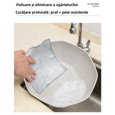 SET 10 LAVETE DIN MICROFIBRĂ METALICĂ ABRAZIVĂ PENTRU VASE – CURĂȚARE EFICIENTĂ FĂRĂ ZGÂRIETURI, UTILIZARE UMEDĂ ȘI USCATĂ, 20X20 CM, ARGINTIU [4]