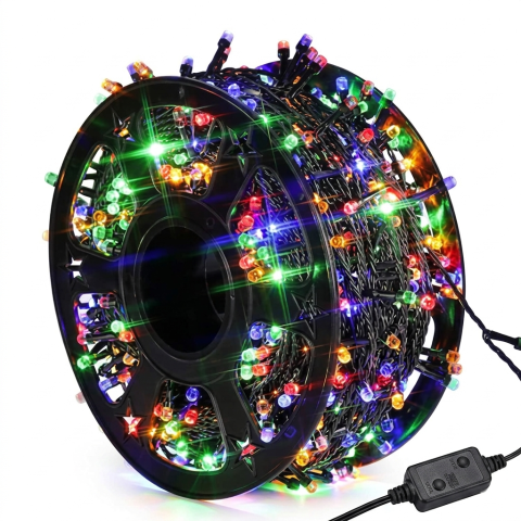INSTALAȚIE DE CRĂCIUN PROFESIONALĂ 100M – TIP ROLĂ, LED-URI MULTICOLORE, 8 MODURI DE ILUMINARE, CABLU REZISTENT, IDEALĂ PENTRU DECORĂRI EXTERIOARE ȘI INTERIOARE DE AMPLOARE