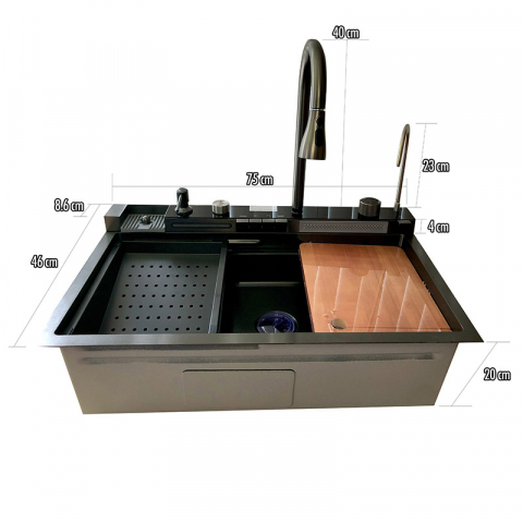 Set chiuveta bucatarie multifunctionala, statie de lucru, dus extractibil, 4 moduri de spalare, gri antracit, spalator pahare, dozator sapun, accesorii scurgere incluse [2]
