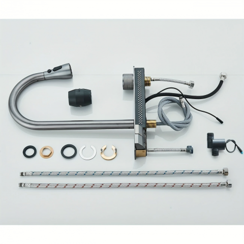 Set chiuveta bucatarie multifunctionala, statie de lucru, dus extractibil, 4 moduri de spalare, gri antracit, spalator pahare, dozator sapun, accesorii scurgere incluse [8]