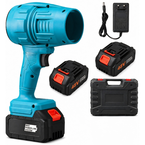 Gradină si Bricolaj - SUFLANTĂ FĂRĂ FIR MULTIFUNCȚIONALĂ – PUTERE 48V, INCLUDE 2 ACUMULATORI ȘI ACCESORII, IDEALĂ PENTRU CURĂȚAT FRUNZE, ATELIER SAU SUFLAT PRAFUL, ALB/NEGRU